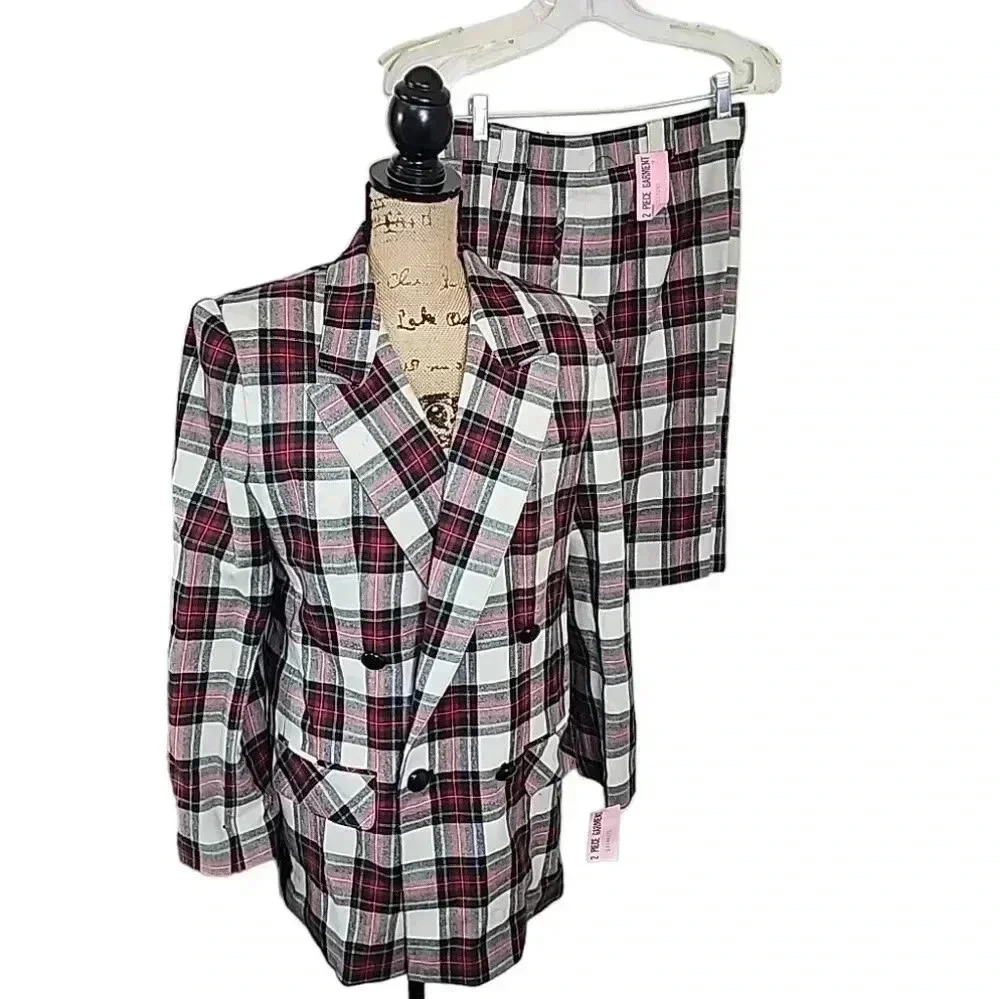 Giorgio Sant’Angelo Vintage Plaid Wool 2-Piece Blazer & Short -Set Size 12 - Picture 2 of 16